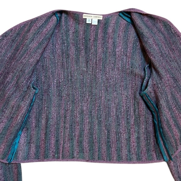 Hand Woven Wool/Silk Cropped Cardigan Jacket Purple/Teal Cottagecore Boho Medium - Picture 9 of 11